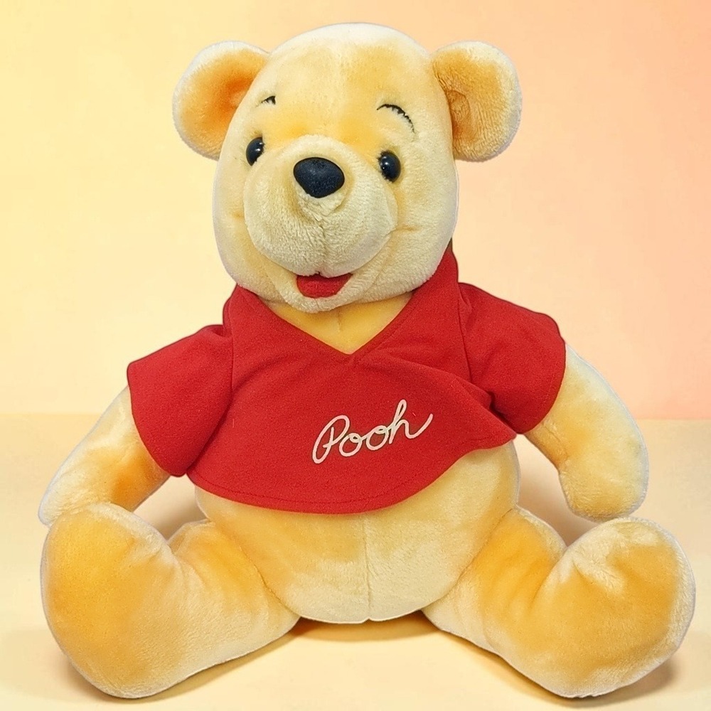 VTG 1980s Disney Winnie the Pooh Plush 14" Canasa Trading Corp Korea Red Shirt